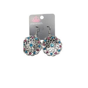 Paparazzi Dangle Earrings with Blue and Pink Rhinestones, NEW